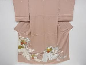 リサイクル　金彩菊に牡丹・松模様刺繍三つ紋色留袖
